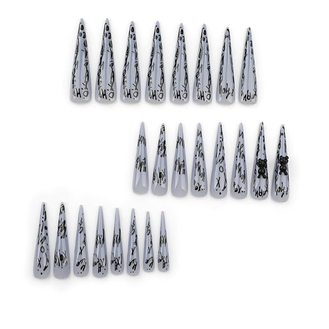 Extra Long Press on Nails Stilitto Long Tip Fake Nails Glossy Full Cover Acrylic False Nails with Designs Glue on Nail Almond Shape Stick on Nails for Women and Girls 24 Pcs