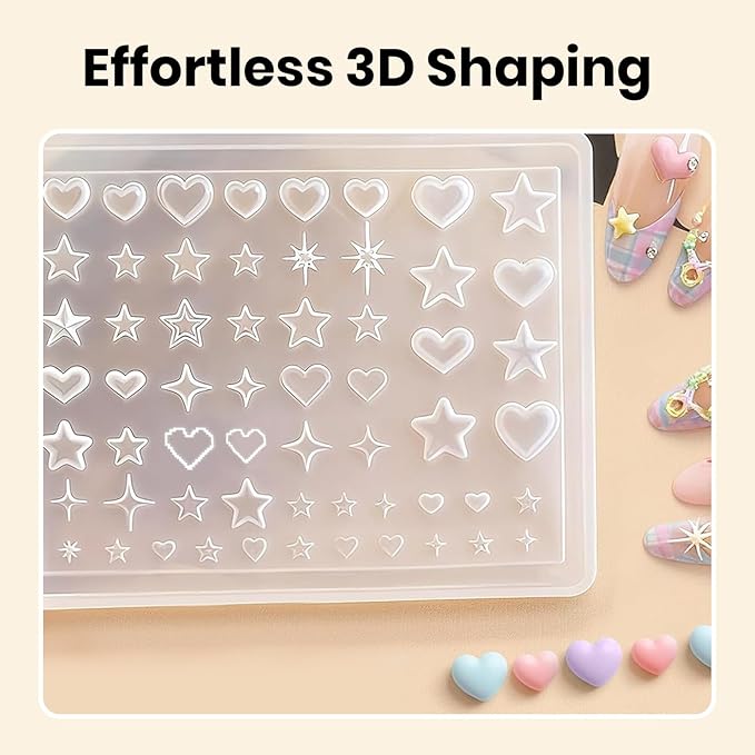 Beetles 3D Gel Nail Art & 3D Mold Pastel Playland-2 Pcs Clear Solid Builder Gels Non-Sticky Sculpting with Dual-Ended Sculpture Pen & 24 Pcs Dual Froms,Beginner Friendly DIY at Home,UV LED Lamp Needed