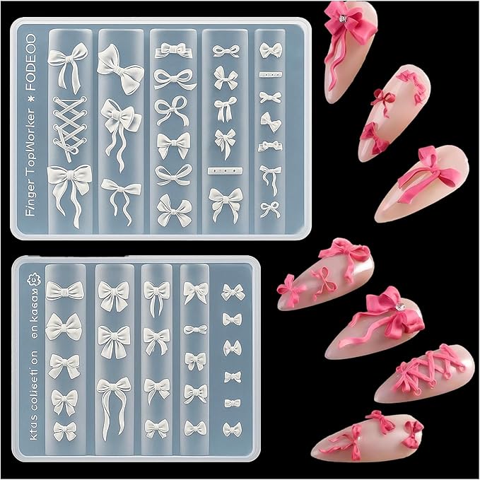 2 Pcs Bow Silicone Nail Art Molds for Women Resin Nail Design