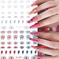12 Colors Evil Eyes Nail Art Stickers, 3D Funny Eye Self-Adhesive Sticker Design, Laser Gold Silver Red Black White Pink Yellow Green Eyes Nail Transfer Decals for Women Manicure Decorations