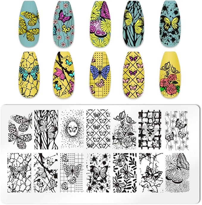6pcs Butterfly Nail Stamping Plate Nail Stamping Kit for Nails Butterfly Flower Bird Feather Leaf Image Plates Stamper Kit Nail Stamping Plates for Nails