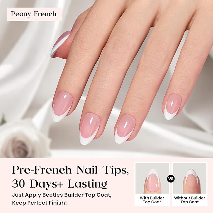 Beetles X Press Kit Gel Nail Kit, Press On Nails Short Almond Kit with 224Pcs French Nail Tips Nail Glue & Remover Builder Top Coat Mini Nail Lamp All-in-One DIY Nail Kit Gift for Women