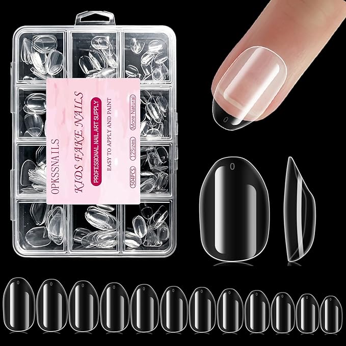 Extra Short Almond Kid Nail Tips,504Pcs Soft Gel Nail Tips Pre-Shaped Press On Nails For Kids,Clear Acrylic Half Matte Full Cover Fake Nail For Kids DIY Extension & Salon Use12 Sizes