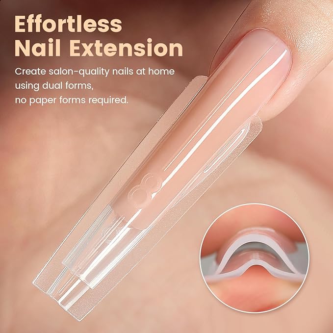 240Pcs Sandwich Nails Dual Forms,Nail Mold for DIY Quick Nails Extension, 15 Sizes Clear Plastic Form for Salon Manicures at Home（ZM-W555-Long Coffin）