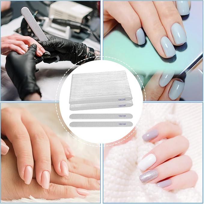 Nail File (100 Packs), Emery Boards for Nails 180/240 Grit Nail Files for Natural Nails Wood Double Sided Emory Fingernail Files Professional Reusable Manicure Pedicure limas para uñas