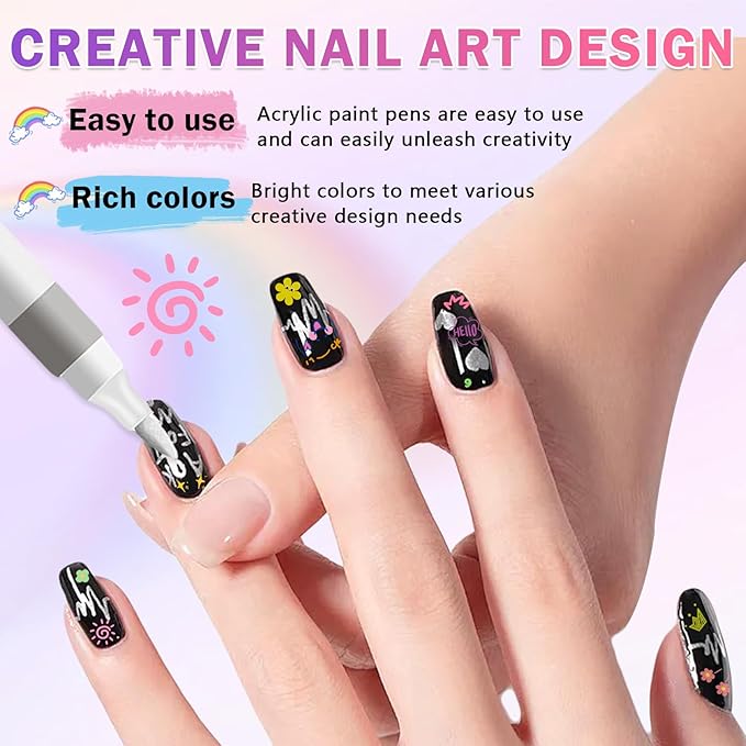 Nail Art Pens Set, 12 Colors Nail Art Markers Polish Pens for Painting Nails, Acrylic Paint Drawing Painting Dotting Markers Pen Quick Drying Nail Art Design Manicure Tools