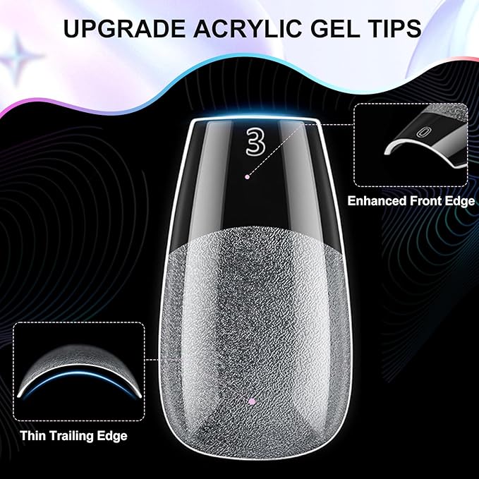 Short Coffin Nail Tips - 12 Sizes 240Pcs Pre-Etched Soft Gel Full Cover Soft Tips Half Matte False Nails Clear Acrylic Press on Fake Nails Gelly Extension DIY Manicure Gifts