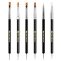 UNA GELLA Nail Art Brushes Set 6PCS Black Color Double-ended Acrylic Nail Design Brush Set Nail Dotting Tools Nail Art Gel Polish Liner Brushes for Christmas Gel Polish Painting DIY Nail Salon
