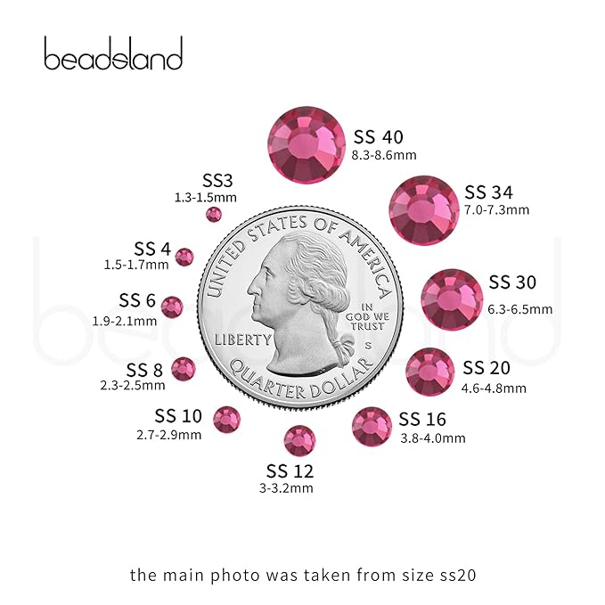 Beadsland Flat Back Crystal Rhinestones Round Gems for Nail Art and Craft Glue Fix, Rose, 8.3-8.6mm, SS40/144pcs