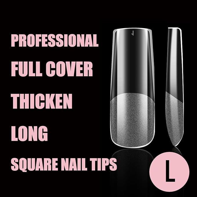 Square Nail Tips Long Thicken Soft Gel Nails Pre-etched Clear Full Cover Press on Acrylic Fake Nail Extension for Manicure Salon Home DIY 360Pcs 15 Sizes Black Box Collection