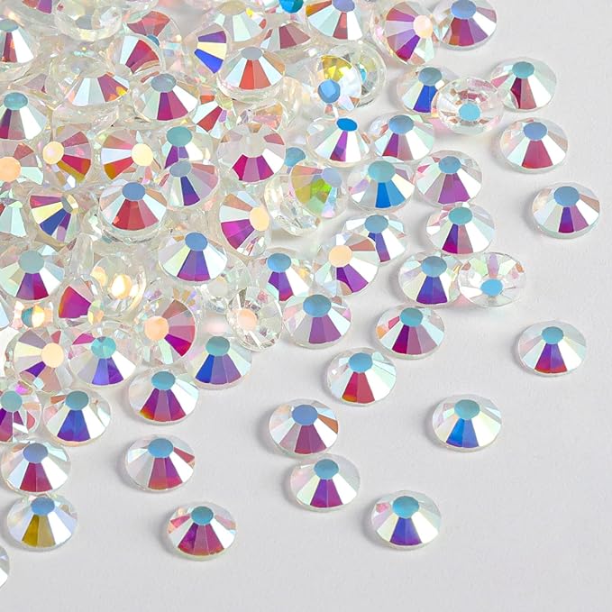 Beadsland 2880pcs Flat Back Crystal Rhinestones Round Gems for Nail Art and Craft Glue Fix, Transparent AB,SS6,1.9-2.1mm