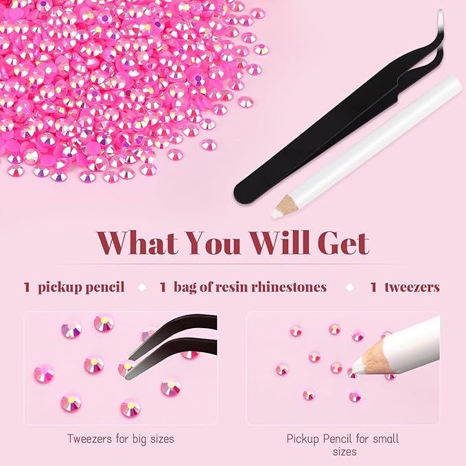 12000PCS 2mm Resin Jelly Rhinestones in Bulk (Hot Pink AB), Bedazzling Flatback Crystals Rhinestones for Crafting DIY Nail Decoration, Gems Diomand Charms for Tumbler Shoes Clothing Fabric