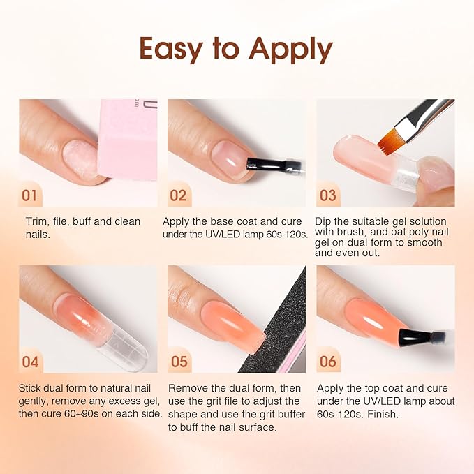 ROSALIND Poly Nail Gel Kit -16 Colors + White Brown Nail Art Accessories kit Clear Nude Poly Nails Gel Kit Starter Kit With Slip Solution Nude Pink Nail Extensions Gel Set with Mini UV Lamp