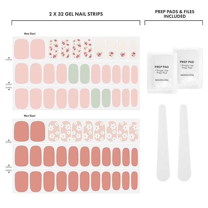 Dashing Diva Gloss Nail Strips Bundle - The Vintage Florals Collection - So Very Victorian & Heavens Gate - UV Free, Chip Resistant, Long Lasting Gel Stickers - Contains 2 Sets