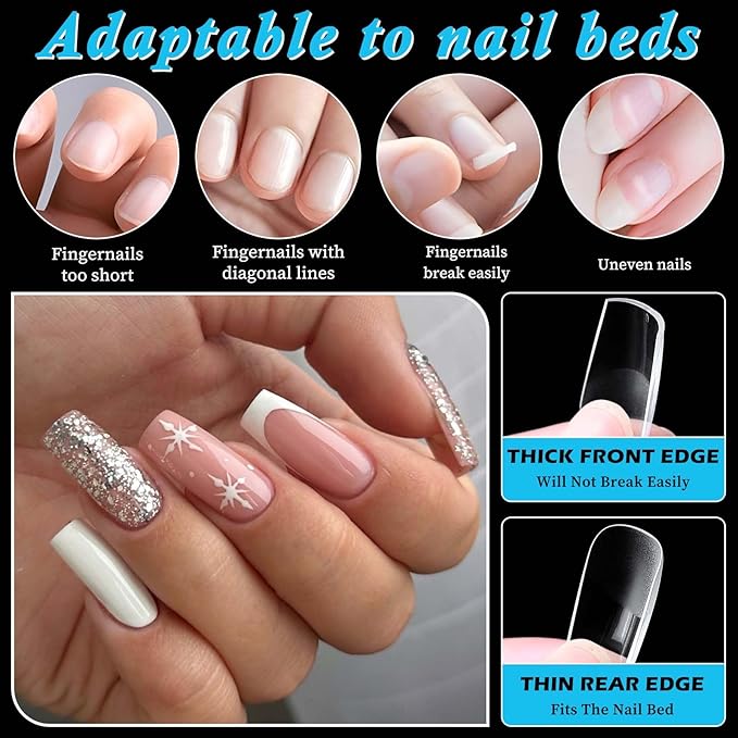 510pc Medium Square Nail Tips, Soft Gel Nail Tip Square Medium Fake Nails Artificial Fingernail, 15 Sizes Full Cover Clear Press on Nail Acrylic Nails Tips for Nail Extensions, Press on Nails Making