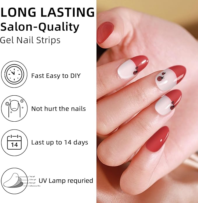 Semi Cured Gel Nail Strips,28 Pcs Gel Nail Stickers/Wraps(Red Dot),Long Lasting Polish Stickers UV Cure,Works with UV Lamp,Easy to Apply