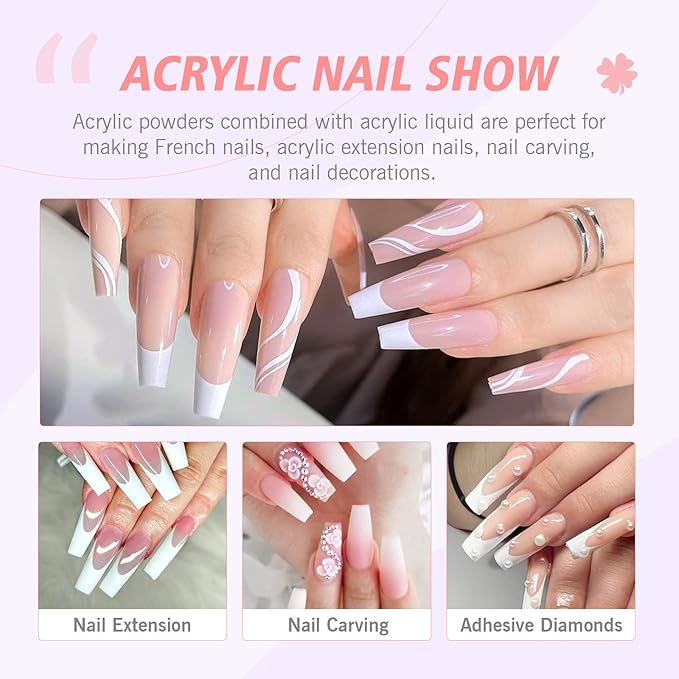 SAVILAND Acrylic Nail Kit: Big Capacity Acrylic Liquid 120ml and 30g Clear Pink White Powder Set with 5 Sizes Brushes for Beginner Nail Kit for Full Professional Nail Art Designs Home DIY Salon Gift