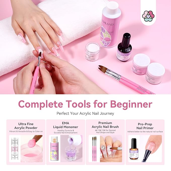 SAVILAND Acrylic Nail Kit for Beginners & One-Step Gel Nail Polish Kit: Lilac Haze 5-In-1 Cat Eye Gel Polish with U V LED Nail Lamp Magnet
