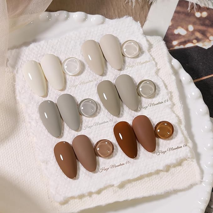 BORN PRETTY Nude Gel Nail Polish Set 6 Colors Grey Brown Chocolate Coffee Gel Polish Kit for Salon Manicure and Nail Art DIY at Home