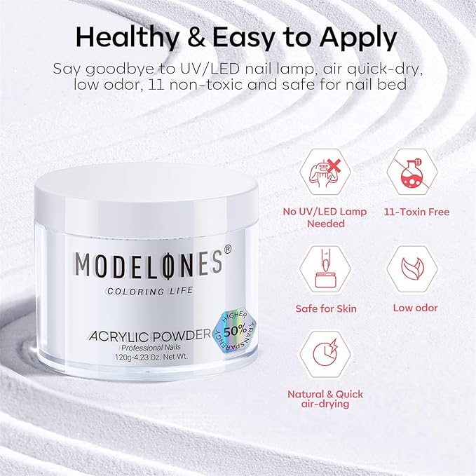 Modelones Acrylic Powder, Upgraded 4.23oz Crystal Clear Nail Acrylic Powder for Nail Art 3D Carving French Nails Extensions, Non-Yellowing, Gifts for Women