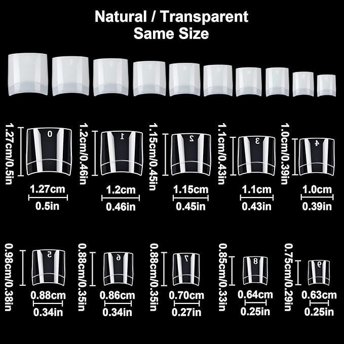 FEBSNOW 1000PCS Acrylic Nails 10 Sizes Artificial Half Cover False Flake Tips for Nail Salon, Shop, DIY Art - Ballerina Short French Nail Tips