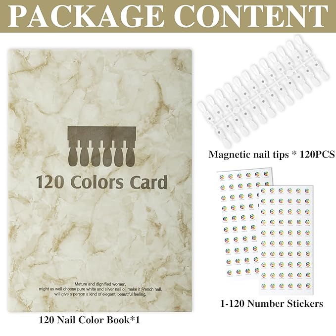 120 Magnetic Nail Color Book,Leather Magnetic Color Display Book with 120 Magnetic Tips & 1-120 Number Labels,Perfect for Nail Polish Nails Art Design(Grey)
