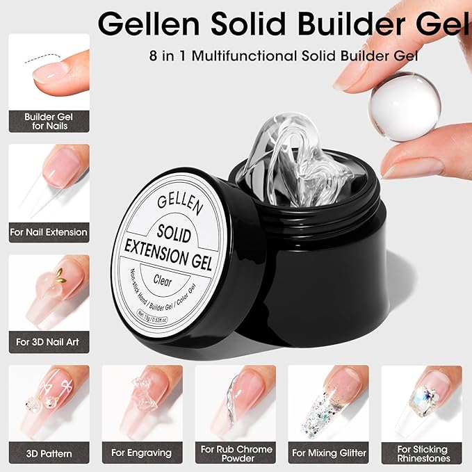 Gellen Clear Solid Builder Gel for Nails, Multifunctional 3D Sculpting Gel for Nail Art