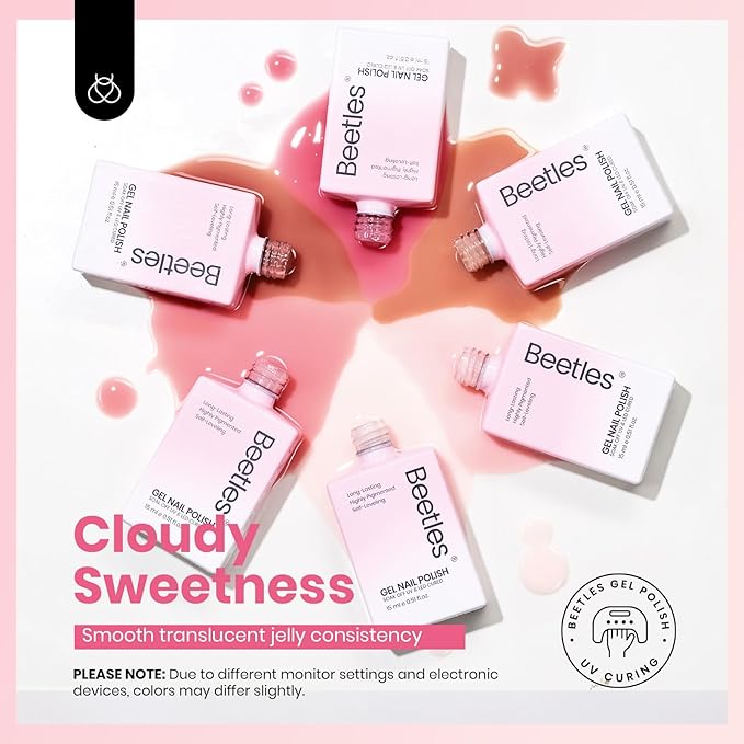 Beetles Jelly Gel Nail Polish Set - 6 Colors 15ML Full Size Hema Free Nude Pink Brown Milky White Sheer Gel Polish Kit Translucent Effect Soak Off UV Colorful Bottle Gel Gift for Women