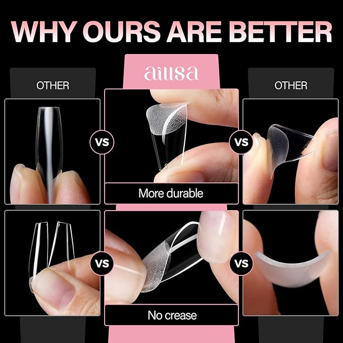 AILLSA Medium Coffin Nail Tips - Full Cover Half Matte Nail Tips 120pcs Pre-filed False Nails Tips, Press on Acrylic Nails for Manicure