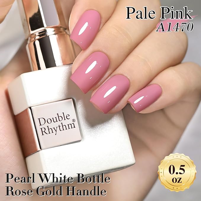 Double Rhythm Gel Polish 15ML Jelly Sheer Pastel Light Milky Color Pearl White Bottle 1 PC 0.5 OZ Full Size Nail Art Salon at Home (Pale Pink-D1470)