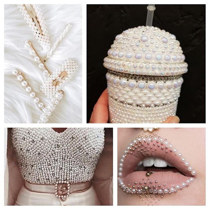 7460Pcs Creamy White Pearls Rhinestones, Flatback Pearls for Crafts Tumblers Shoes Nails Face Art, Assorted Size 3/4/5/6/8/10mm Craft Half Pearls（Creamy White）