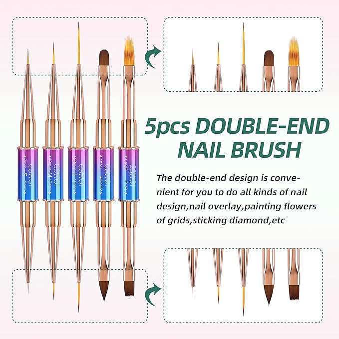 Acrylic Nail Art Brushes Set,5PCS Nail Brushes for Nail Art Round Oval Gel Builder Brush Nail Art Tools Nail Liner Brush,Nail Design Brush for Gel Polish Painting Acrylic Nail Drawing Pens