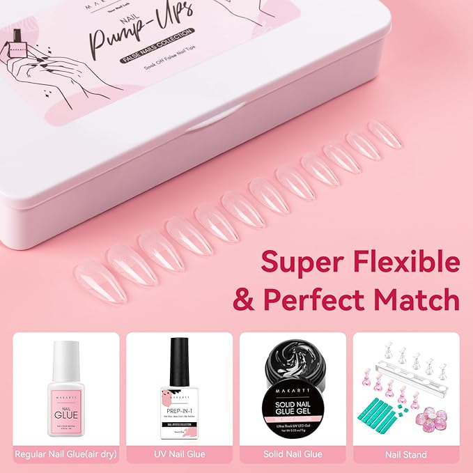 Makartt Almond Nail Tips: 500pcs Medium Pre-buffed Full Cover Clear Press on Nails 10 Sizes Soak Off Soft Gel Nail Tips Extension Professional Acrylic Fake Nails No Crease False Nail Salon DIY Art