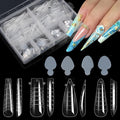 BlueZOO 288Pcs Nail Dual Forms with French Guide Lines Outside, 4 Shapes 192Pcs Poly Gel Nail Molds & 96Pcs Silicone Reusable French Tip Sticker for DIY Nails Extension Manicure Art Home Salon,12 Size