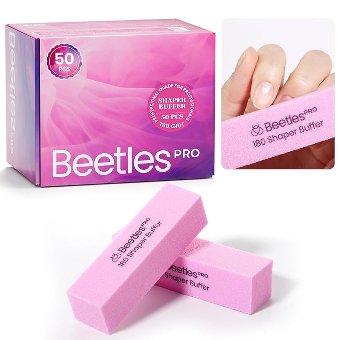 Beetles Pro Nail Buffer Sanding Block 50 Pcs 180 Grit Polisher Buffing File 4 Sides Nail Files Pink Art Pedicure Manicure File for Acrylic Nails and Natural Nails