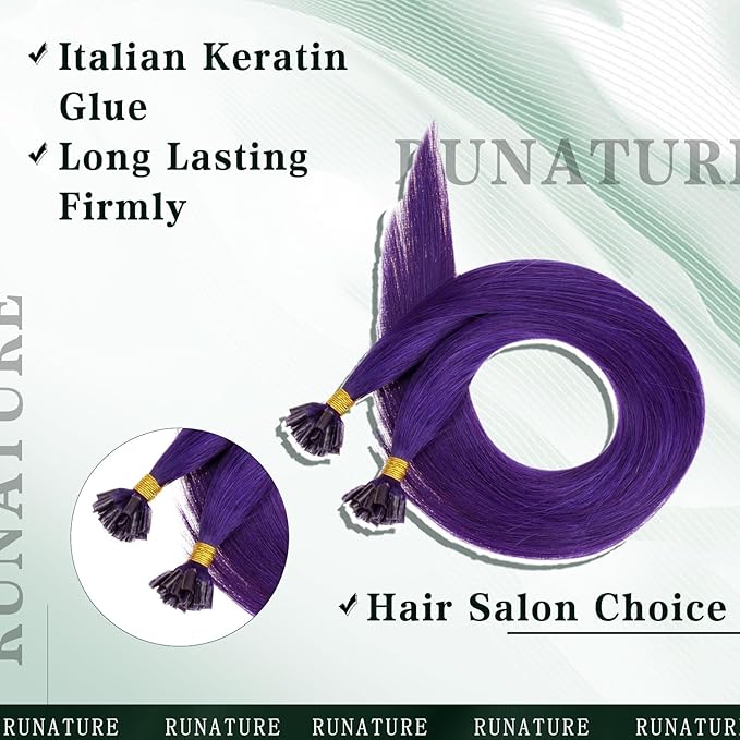 RUNATURE U Tip Hair Extensions Human Hair Purple Hair Extensions for Highlight Party 22 Inch Hot Fusion Keratin U Tip Extensions Remy Natural Hair Can Be Styled Natural Looking 25g 25s
