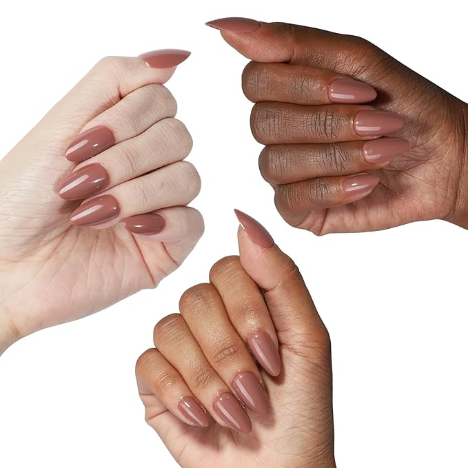 Light Maroon Press On Fall Nails Short 16 Sizes 32pcs, Almond Fake Nails Glossy, Nail Glue Included (Withered Rose)