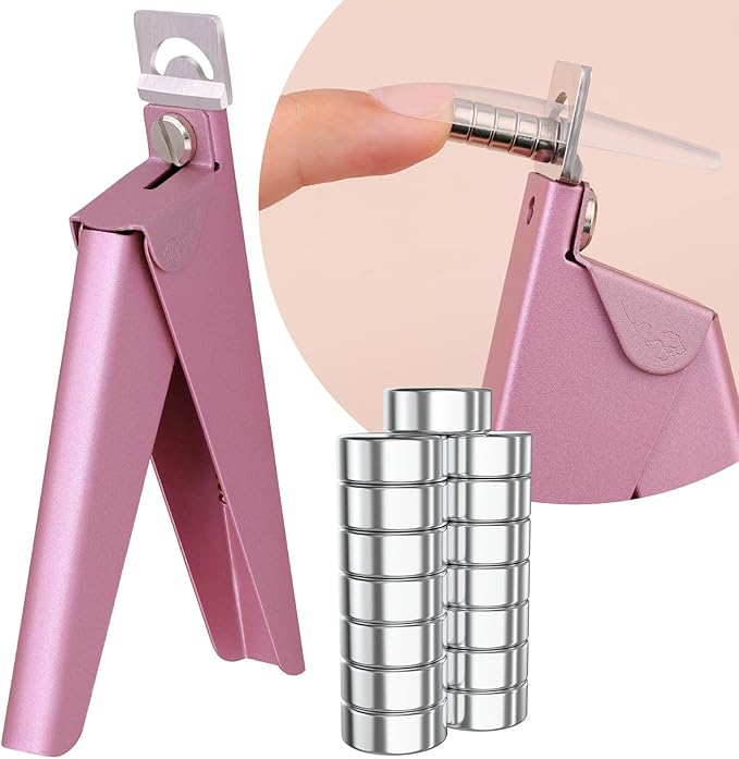Light Pink(Matte) Adjustable Nail Clippers with Magnet Sizers for Acrylic Nails, Professional Stainless Steel Fake False Nail Tip Clipper Cutter Trimmer, Manicure Tool for Salon Home Nail Art