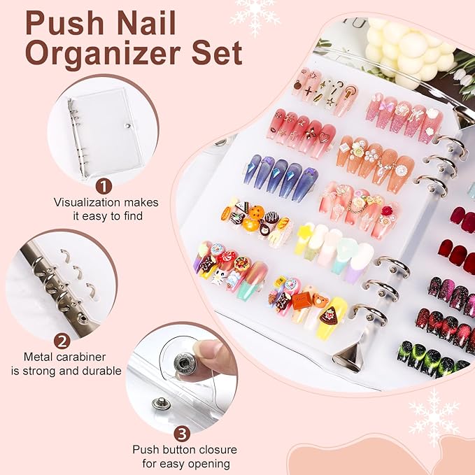 Major Dijit Large Clear Press on Nails Storage Box Nail Storage Case with 2 Style Adhesive Double Sided Tape and Nail Display Sticks for Nail Display Organizer Nail Salon Supplies