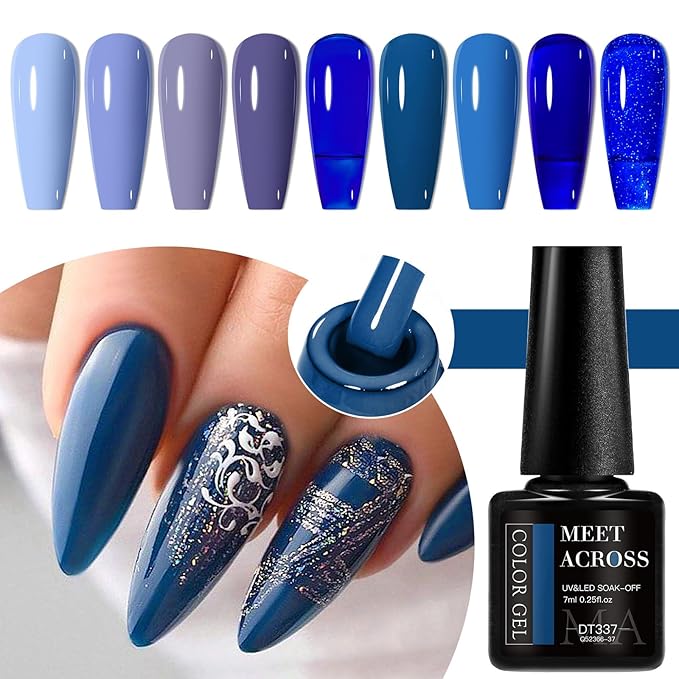 MEET ACROSS 9 Colors Gel Nail Polish + 3PCS Function Gel Nail Polish Kit,Fashion Nail Art Set Design Gifts for Women Manicure Salon (SET8, 12pcs)
