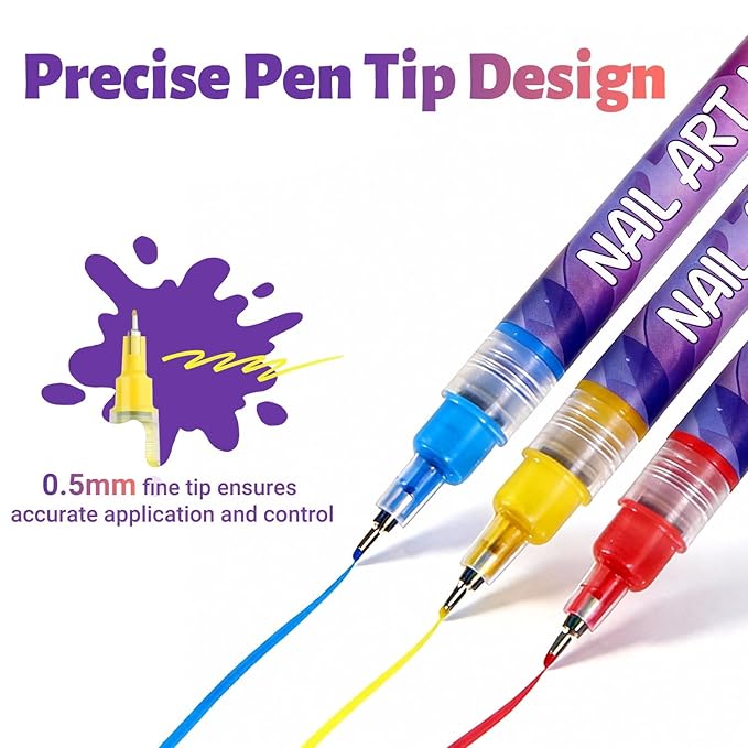 Nail Art Pens Markers Kit - 12 Colors 3D Nail Polish Art Pens Set Design Tools for Girls Women Kids Beginners DIY Painting Nails, Drawing Painting Liner Brush Quick Dry 0.5mm (12 Count (Pack of 1))