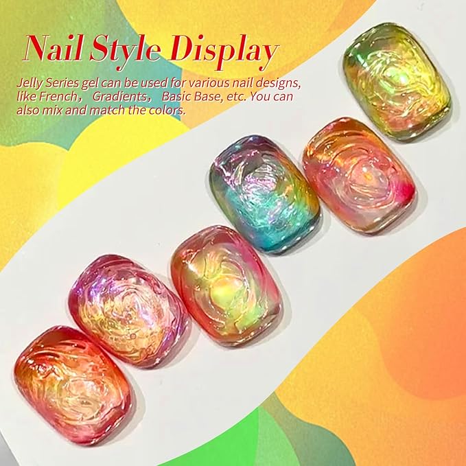 Born Pretty Neon Jelly Gel Nail Polish Polish Blood Wine Red Burgundy Brown Blue Purple Green Translucent,Spring Summer Soak Off U v LED Light Cure Nail Art Kit for Salon Manicure and DIY at Home