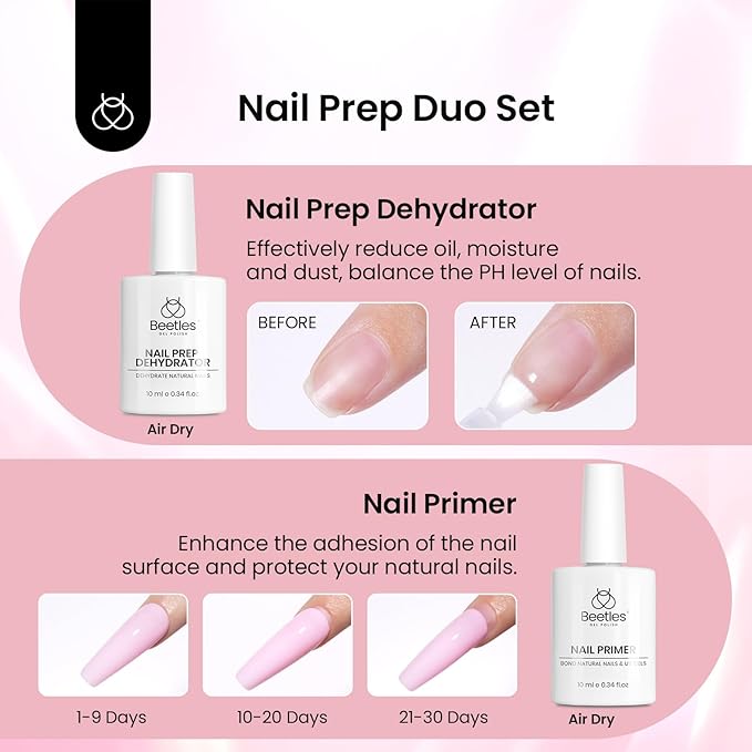 Beetles Gel Nail Kit Long Coffin, with Dehydrator and Primer, 576Pcs Half Matte Etch-X Gel Nail Tips Solid Nail Glue Mini Lamp Acrylic Tips Easy DIY Extension Set Gift for Women