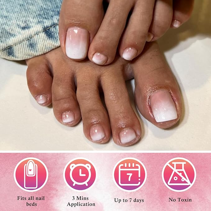 AddFavor 240pcs Ombre Press on Toenails for Women, Fake Toe Nail Press ons False Toe Nail Tips Fake Toenails Press on Toe Nails for Women with Glue and Adhesive Tabs