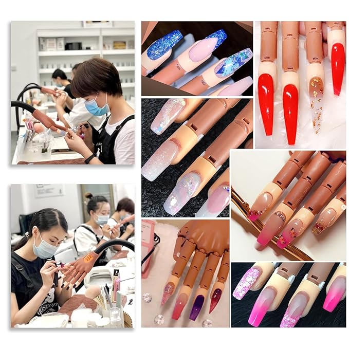 LIONVISON Practice Hand for Acrylic Nails - Flexible Movable Practice Nail Hand with 100 Pcs Refill Nail Tips