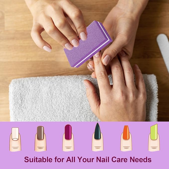 Nail Buffers (30 Pcs), Buffer Block Nail File for Acrylic and Natural Nails, 100/180 Grit Small Nail Buffer Block Bulk Buffing Nail Buff limas para unas acrilicas Professional Manicure Set Purple