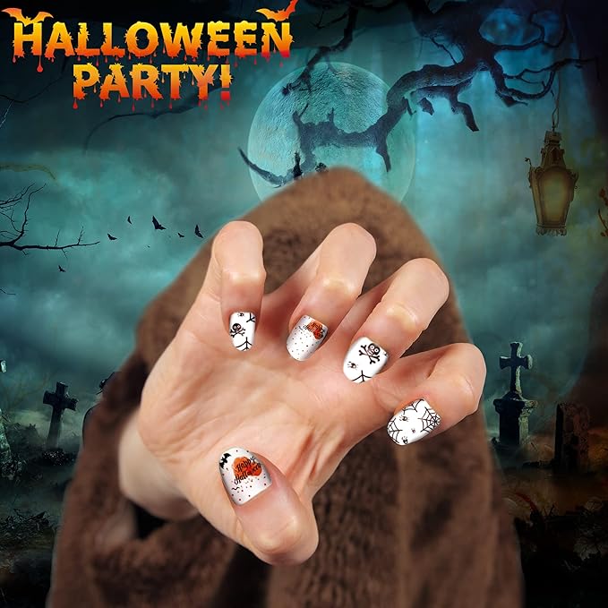 TailaiMei 12 Sheets Halloween Nail Wraps Stickers Nail Polish Strips Self-Adhesive Full Wraps with 2 pcs Nail Files for DIY Nail Art Decals (Pumpkin Style)
