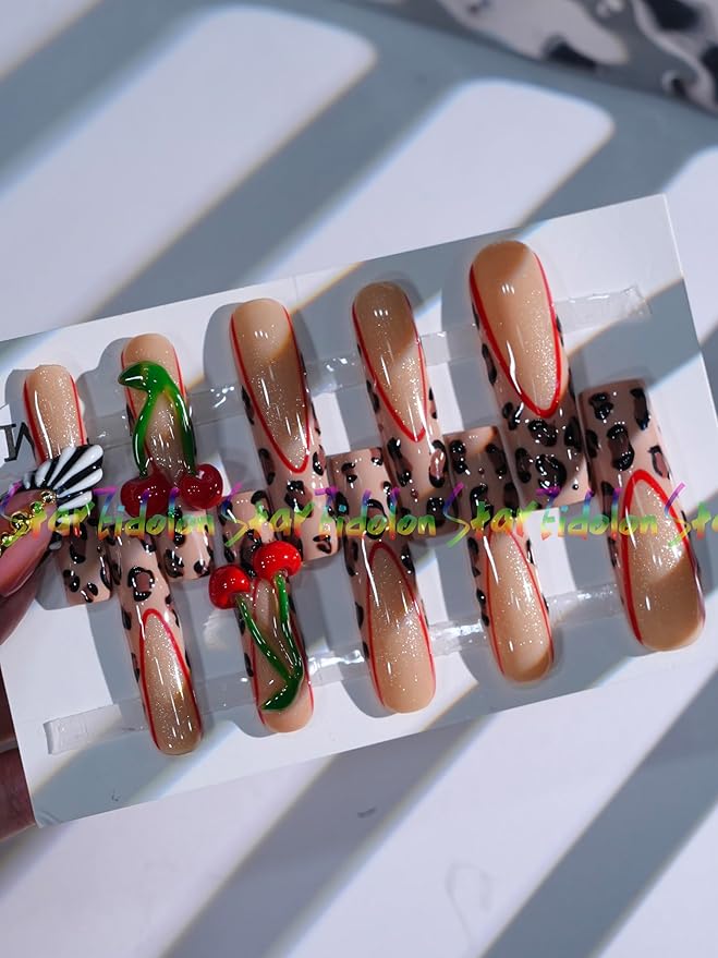 HAND-PAINTED White Press Ons Neon Small Press on Nails Long French Press on Nails Coffin Medium Short Nail art Fake Nail Art Kit with 7g Glue on Nails Handmade Almond Square Nails (Custom, T18)