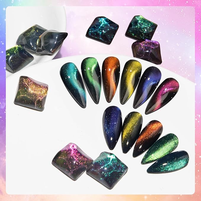 Cat Eye Gel Nail Polish with Magnet 9D Galaxy Cateye Manicure Soak Off UV DIY Salon Home Gift 12 Colors 7ml(0.24fl oz)