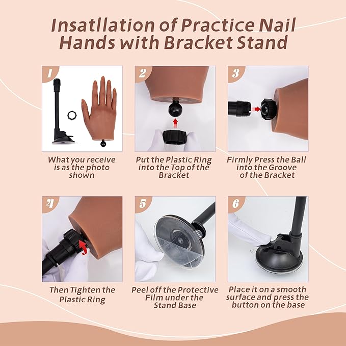 Practice Hand for Acrylic Nails,with Flexible Fingers, Realistic Silicone Mannequin Hand Model for Nail Art Training, Gel Polish and Manicure Beginner Kit